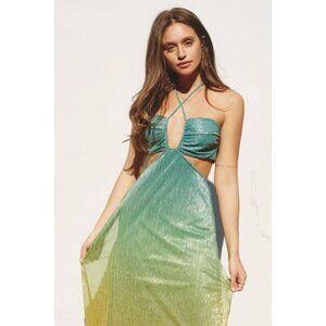 Dress Forum Atlantic Ombre Shimmer Cutout Midi Dress - Mermaid Teal/Gold Medium